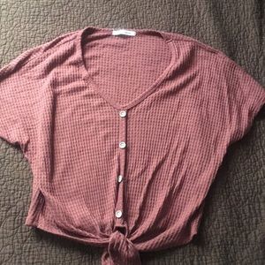 Cropped tie-front waffle tee